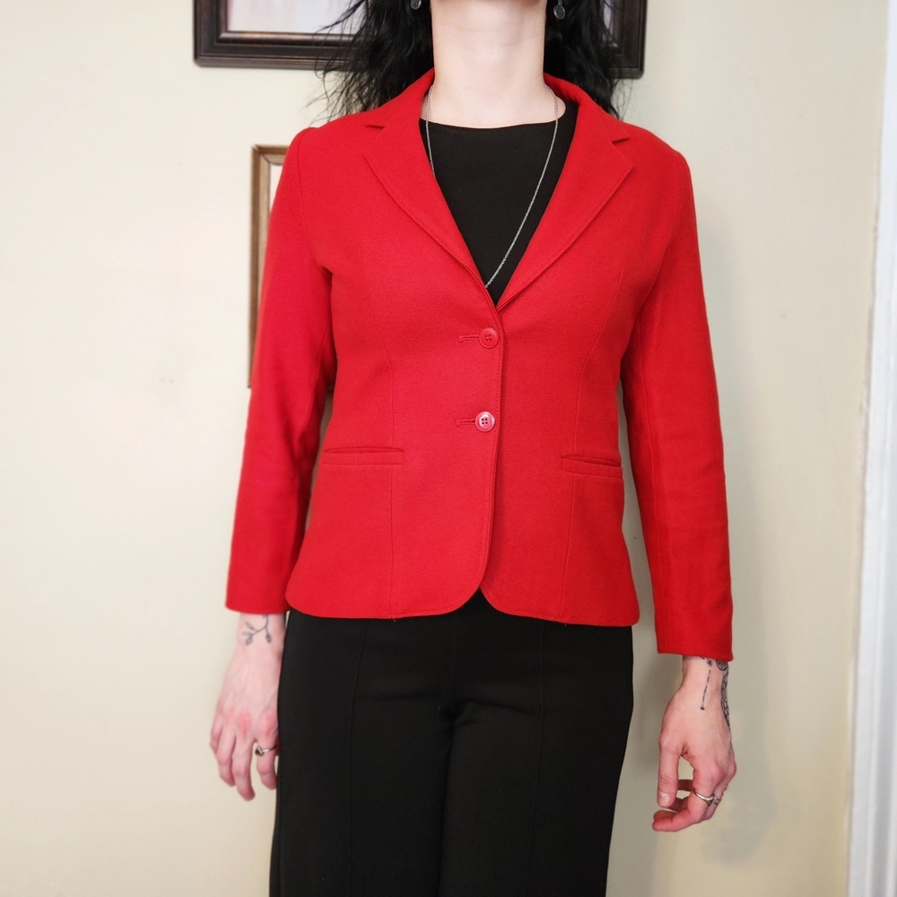 Vintage 1990s Cross Country Fashions Red Wool Tailored Blazer